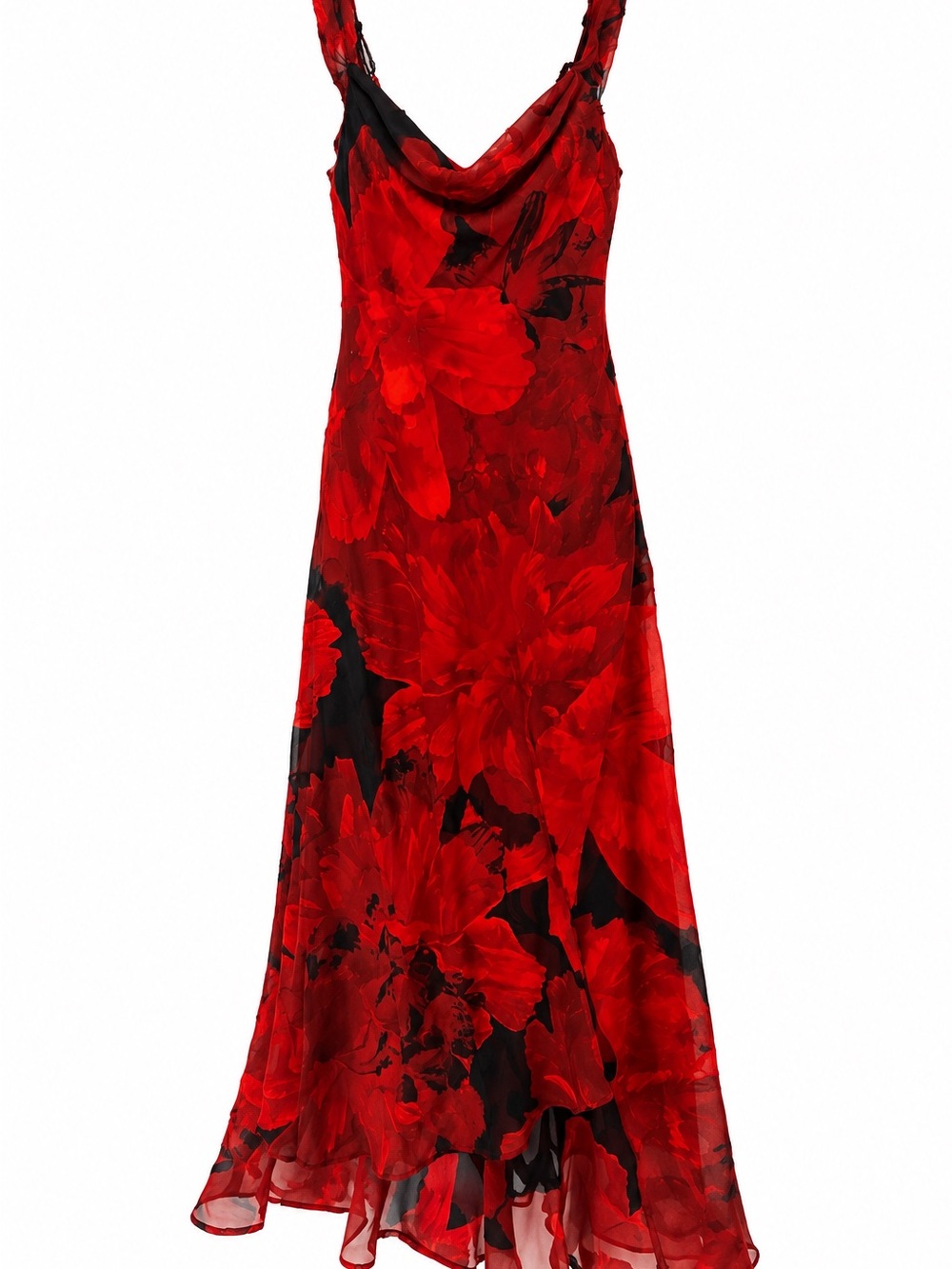 I.N. San Francisco Red and Black Floral Maxi Slip Dress with Cowl Neck